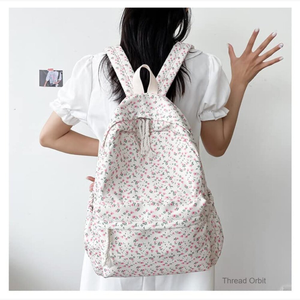 Cotton Canvas Daypack Backpack with 8 Pockets, Waterproof Travel Bag - Picture 7 of 7